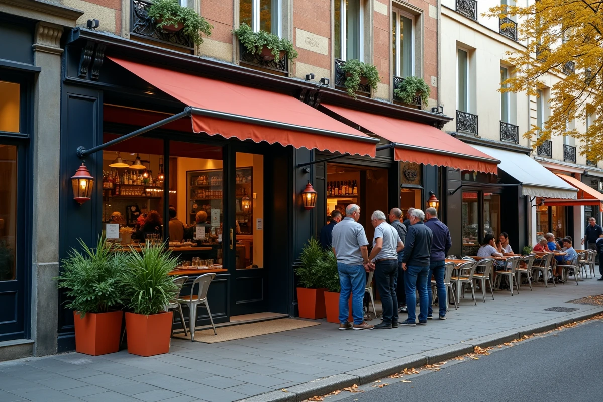 Façade du restaurant Djadjas à Lille avec une petite file d'attente devant l'entrée dans une rue piétonne animée