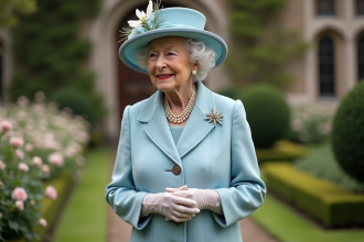 Femme âgée élégante dans un jardin royal en extérieur