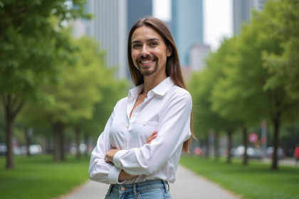 Femme moderne avec barbe dans un parc urbain
