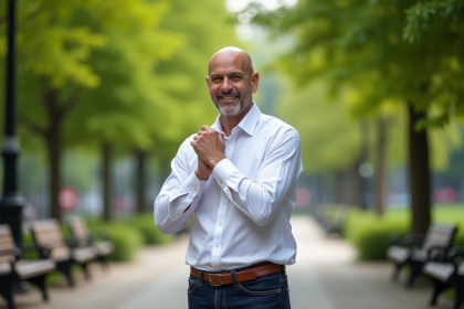 Homme confiant debout dans un parc urbain en ville