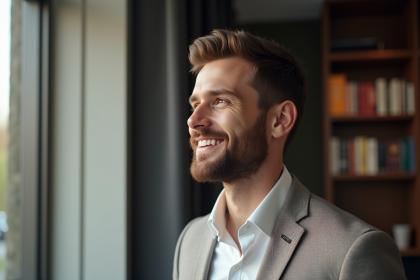 Homme élégant en portrait dans un appartement moderne