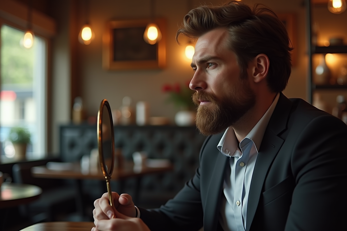 Homme mature avec barbe en intérieur dans un café