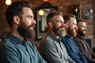 Groupe d hommes avec styles de barbe variés dans un salon de coiffure