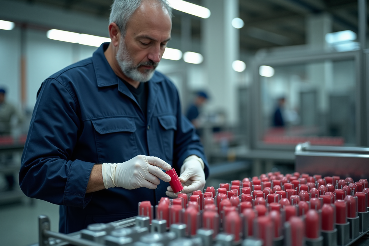 Technicien contrôle lipsticks dans l