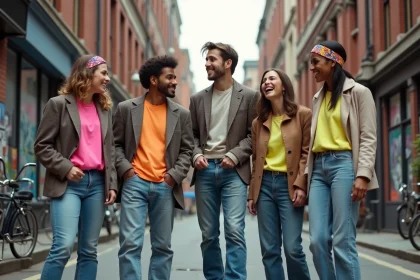 Groupe de jeunes en 1980s dans la rue urbaine