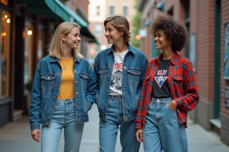 Groupe de jeunes adultes en mode 90s dans la ville